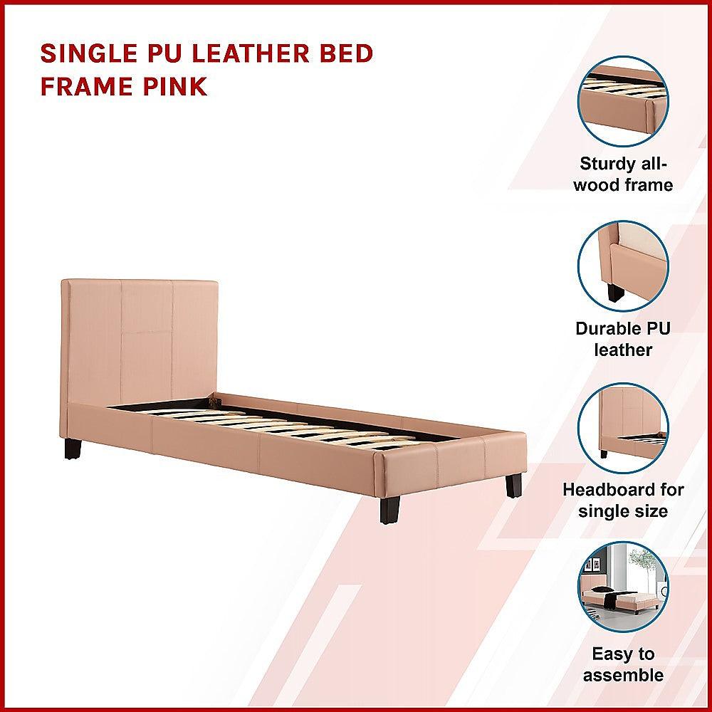 Buy Single PU Leather Bed Frame Pink discounted | Products On Sale Australia