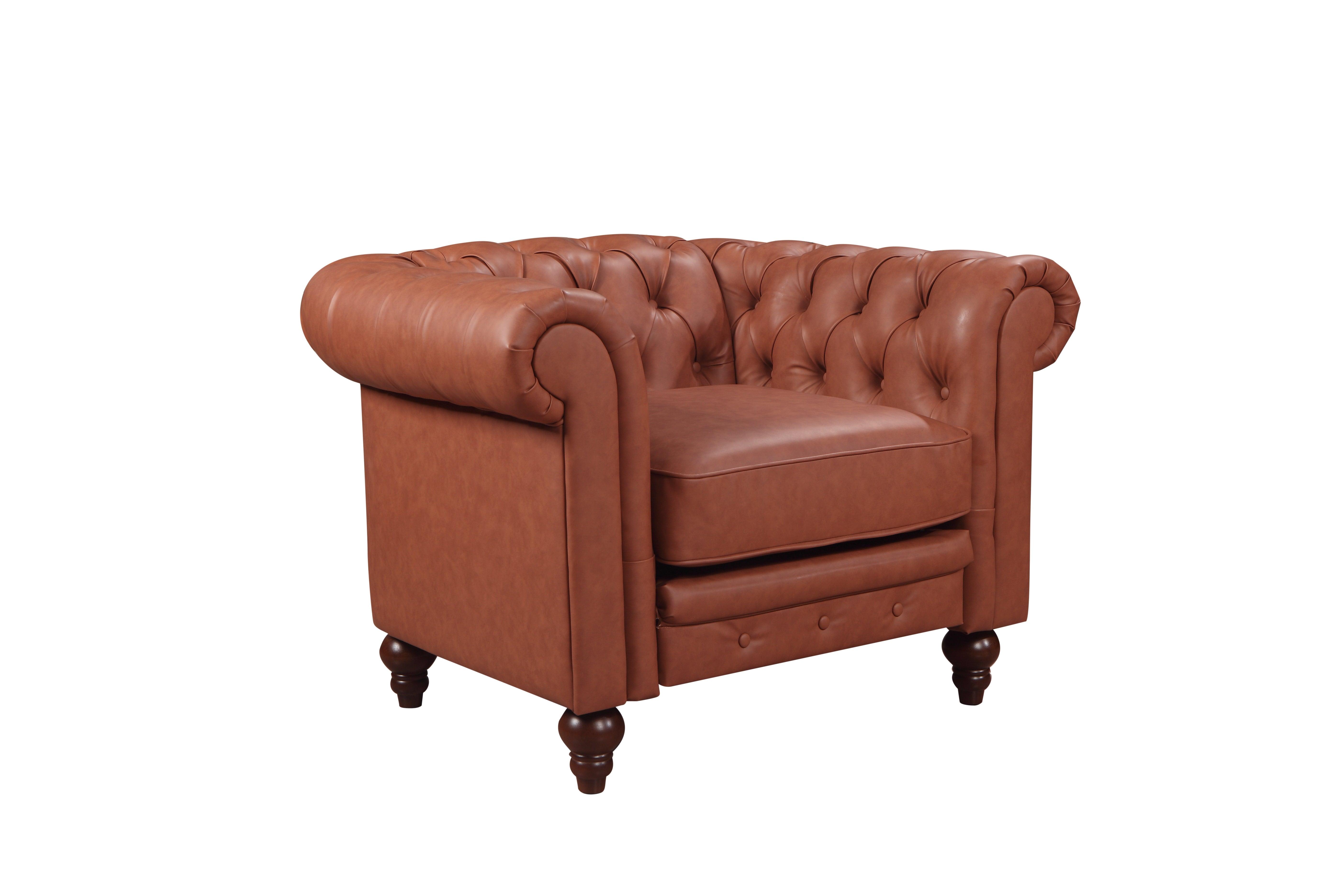 Buy Single Seater Brown Sofa Armchair for Lounge Chesterfireld Style Button Tufted in Faux Leather discounted | Products On Sale Australia