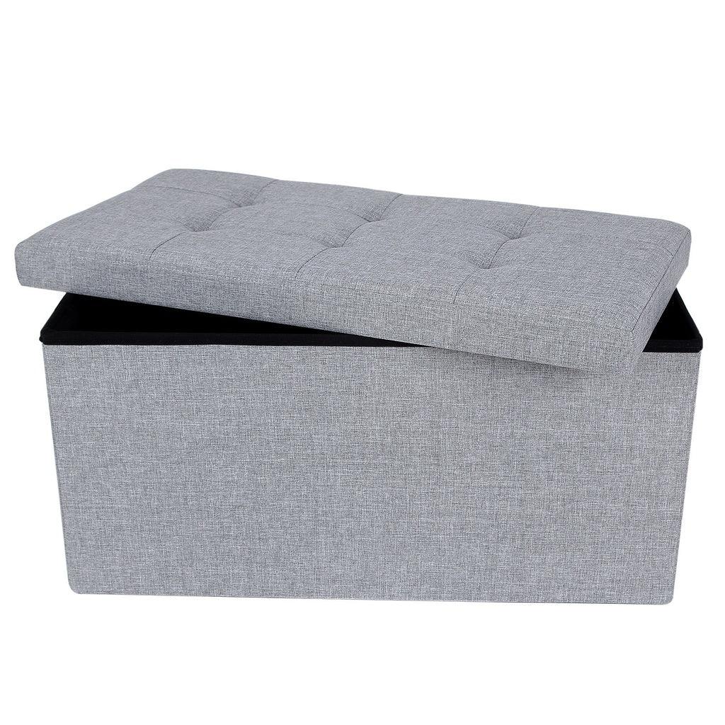 Buy SONGMICS 76cm Folding Storage Ottoman Bench Foot Rest Stool Light Gray discounted | Products On Sale Australia