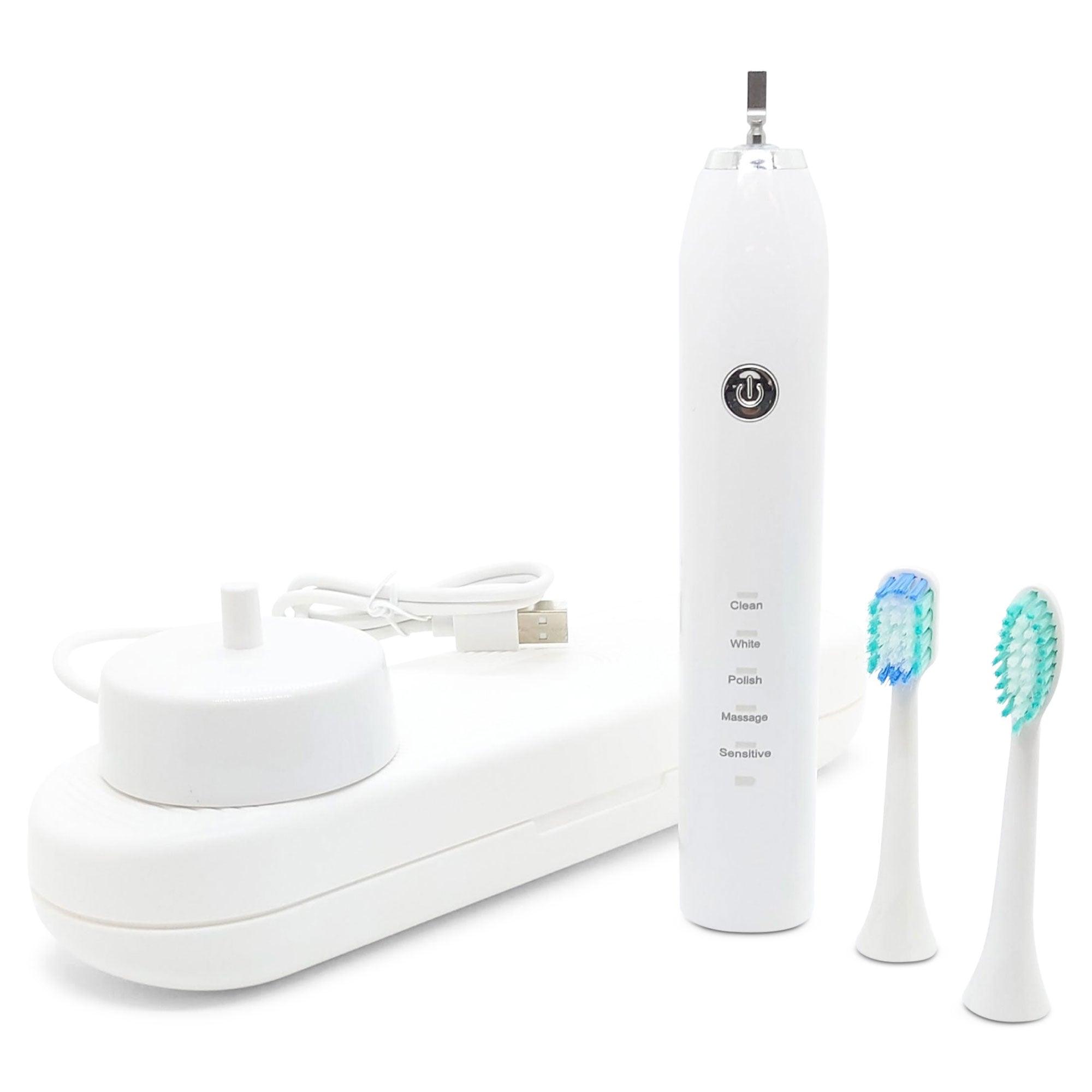 Buy Sonic Electric Toothbrush White USB Wireless Charging Smart 5 Modes 2 Heads Case discounted | Products On Sale Australia