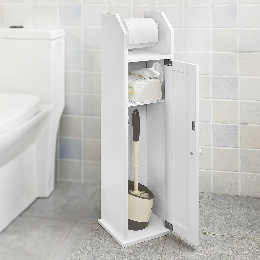 Buy Toilet Paper Holder with Storage, Freestanding Cabinet, Toilet Brush Holder and Toilet Paper Dispenser discounted | Products On Sale Australia