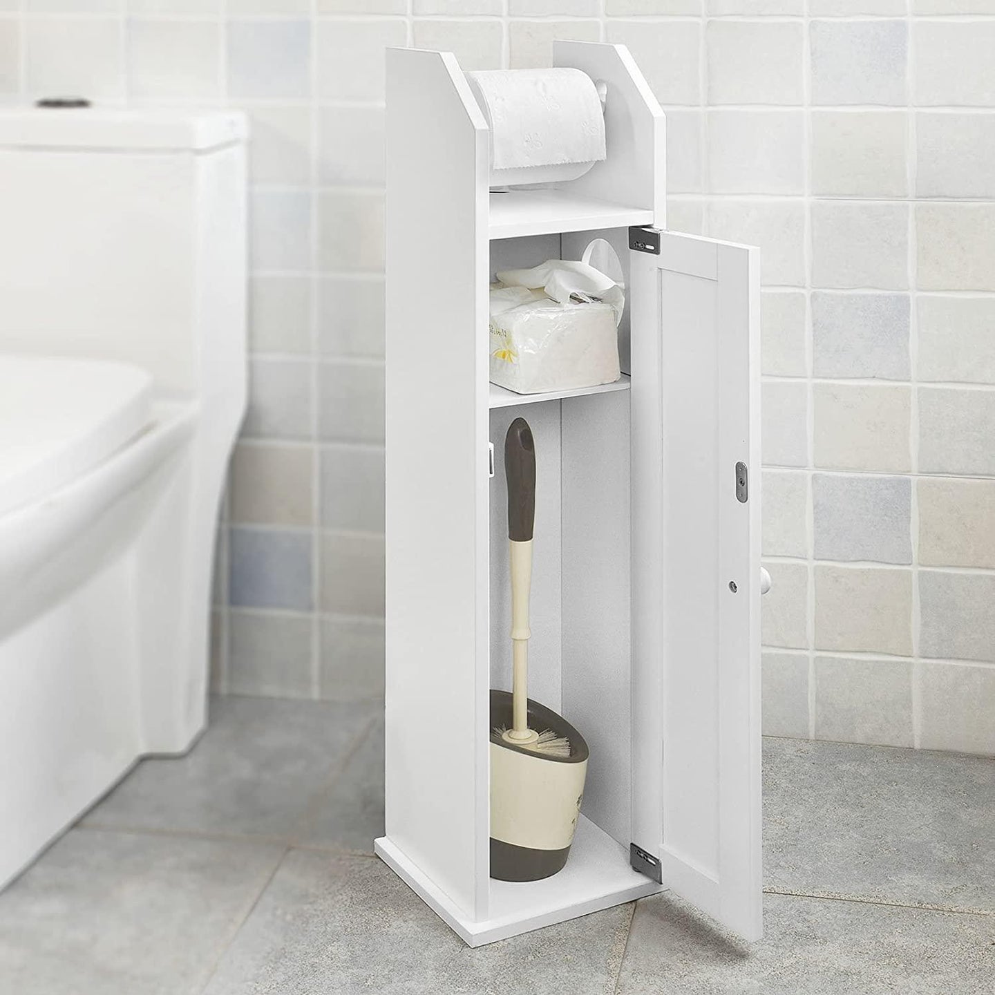 Buy Toilet Paper Holder with Storage, Freestanding Cabinet, Toilet Brush Holder and Toilet Paper Dispenser discounted | Products On Sale Australia