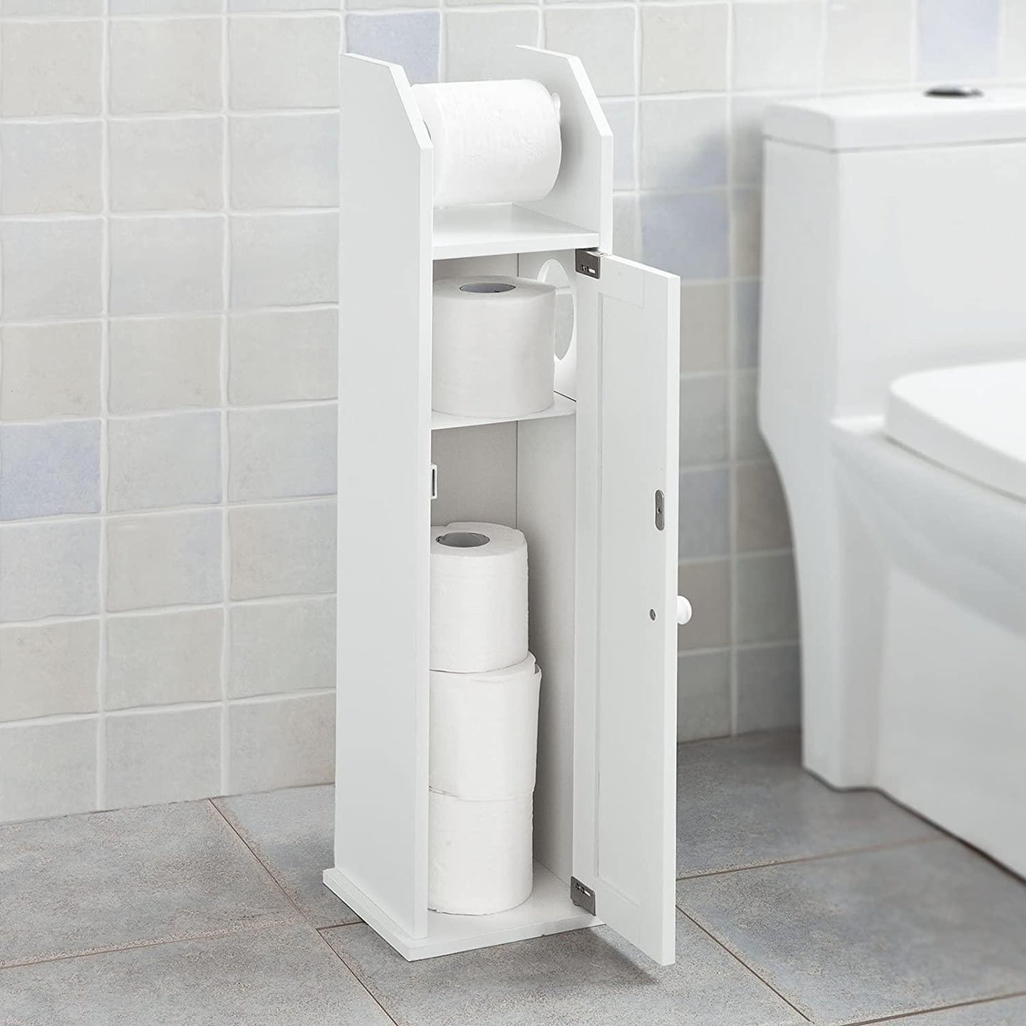 Buy Toilet Paper Holder with Storage, Freestanding Cabinet, Toilet Brush Holder and Toilet Paper Dispenser discounted | Products On Sale Australia