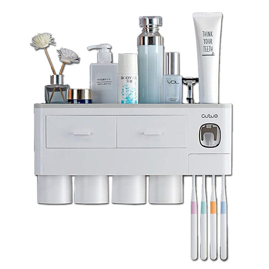 Buy Toothbrush Holders with 3-4 Cups Automatic Toothpaste Dispenser Kit(4 Cups 2 Drawer) discounted | Products On Sale Australia