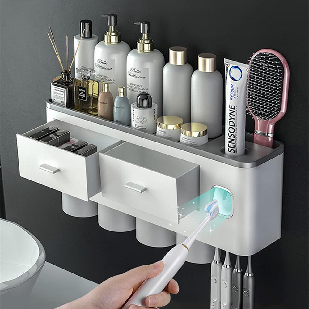 Buy Toothbrush Holders with 3-4 Cups Automatic Toothpaste Dispenser Kit(4 Cups 2 Drawer) discounted | Products On Sale Australia