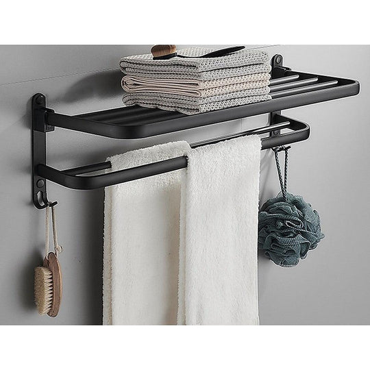 Buy Towel Rack Folding Holder with Hook Accessories Wall Hanger Aluminium Bar Shelf discounted | Products On Sale Australia