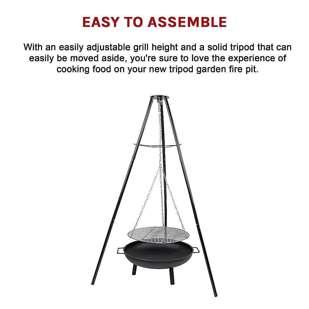 Buy Tripod Garden Fire Pit BBQ Barbecue Cast Iron & Steel Fire Pit Bowl Round discounted | Products On Sale Australia