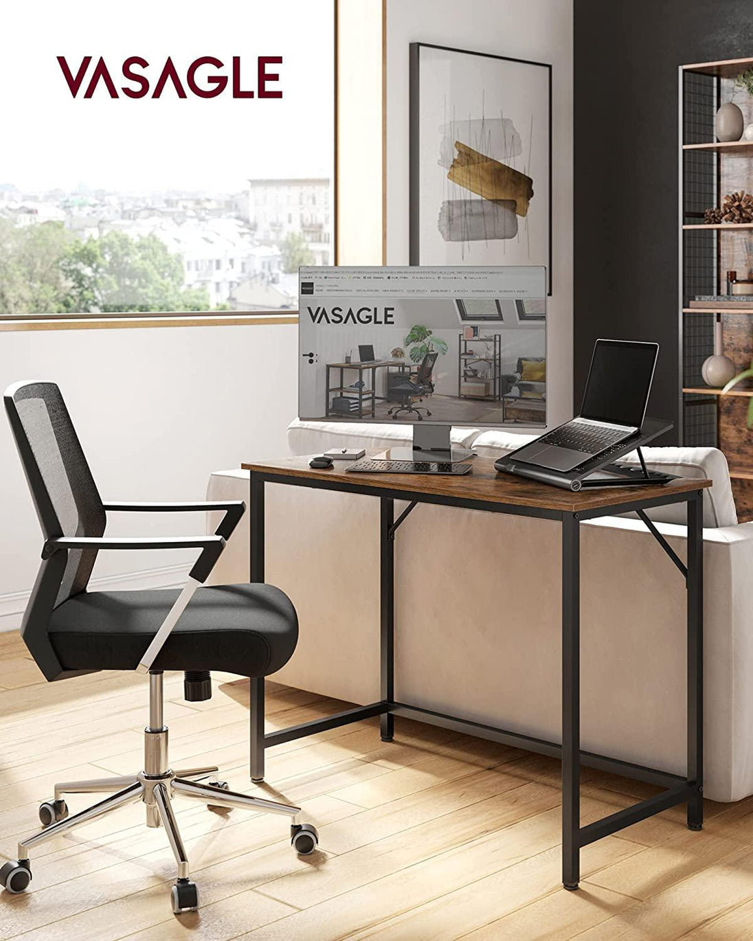 Buy VASAGLE Computer Desk Rustic Brown and Black discounted | Products On Sale Australia