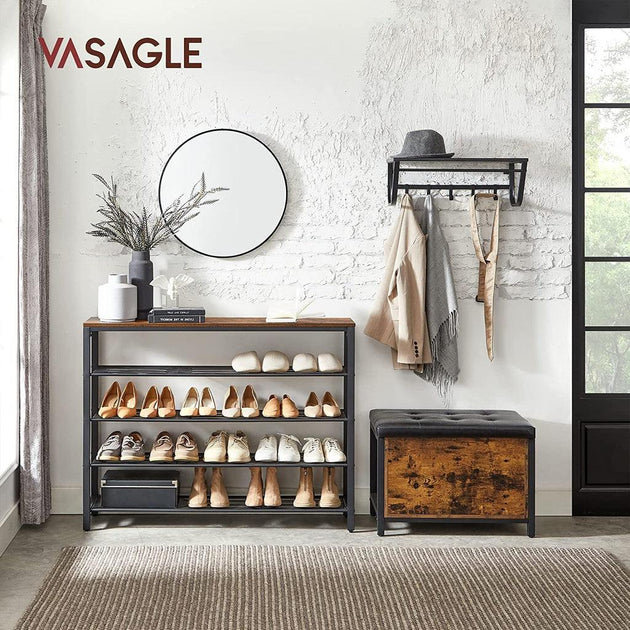 VASAGLE Shoe Rack Shoe Storage Organiser with 4 Mesh Shelves Rustic Brown and Black LBS205B01 Products On Sale Australia | Furniture > Living Room Category