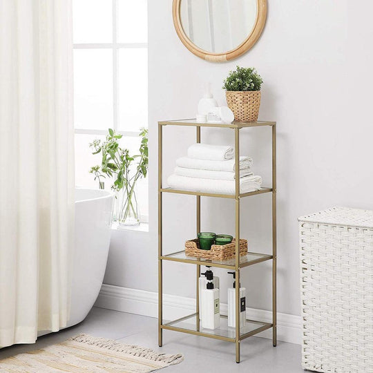 Buy VASAGLE Storage Shelf 4-Tier Tempered Glass Gold discounted | Products On Sale Australia