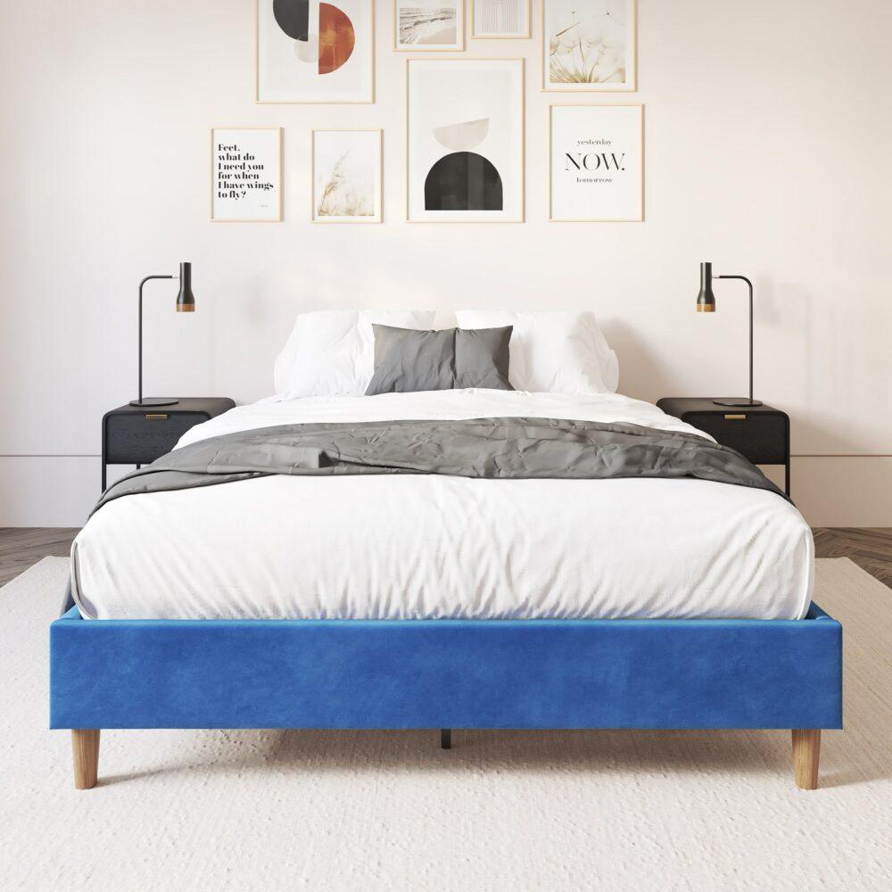 Buy Velvet Blue Bed Frame – Double discounted | Products On Sale Australia