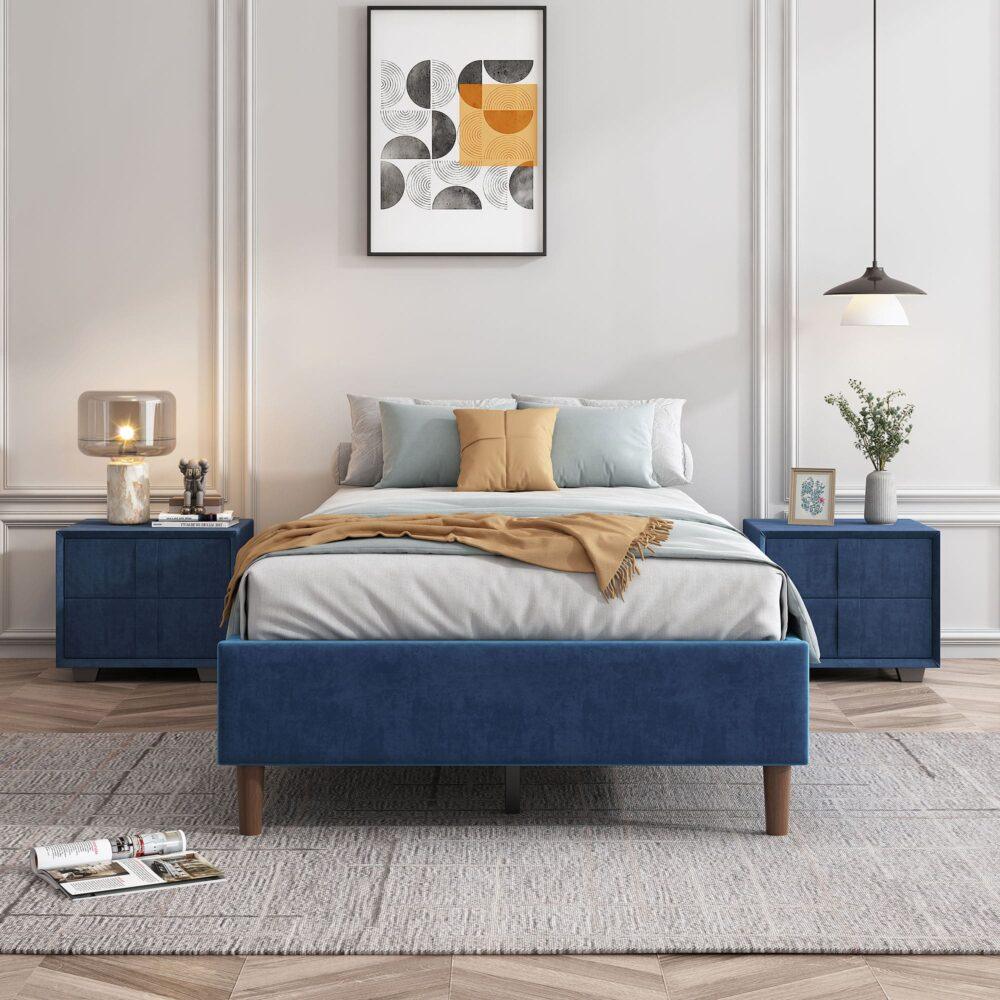 Buy Velvet Blue Bed Frame – Double discounted | Products On Sale Australia