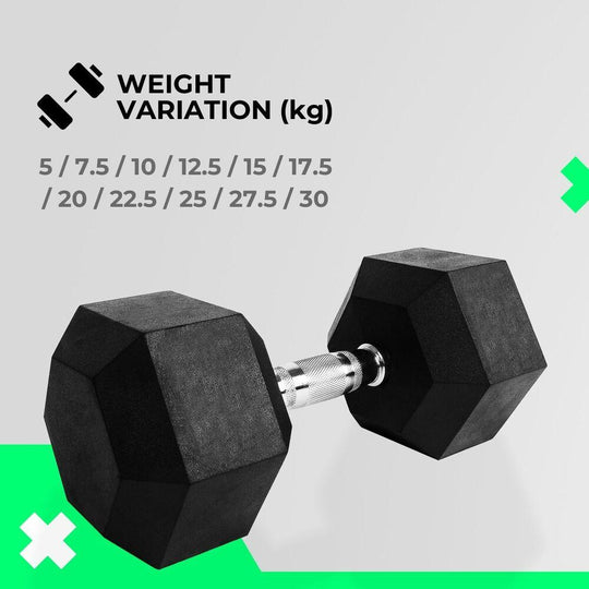 Buy Verpeak Rubber Hex Dumbbells 12.5kg - discounted | Products On Sale Australia