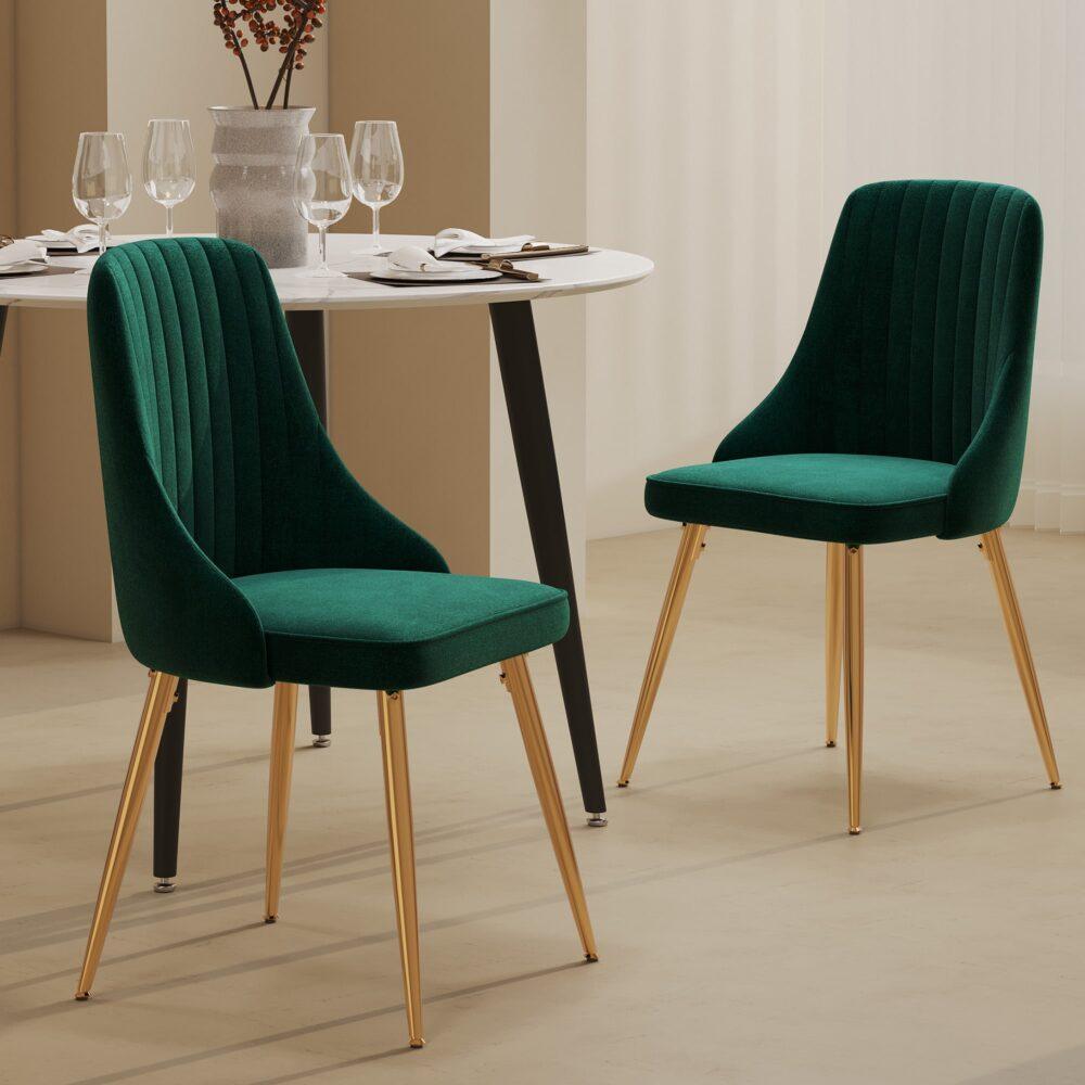 Buy Viva Forever Set of 2 Green Velvet Dining Chairs-Art Deco Design with Gold Metal Legs discounted | Products On Sale Australia