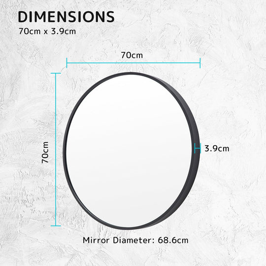 Buy Wall Mirror Round Aluminum Frame Bathroom 70cm BLACK discounted | Products On Sale Australia