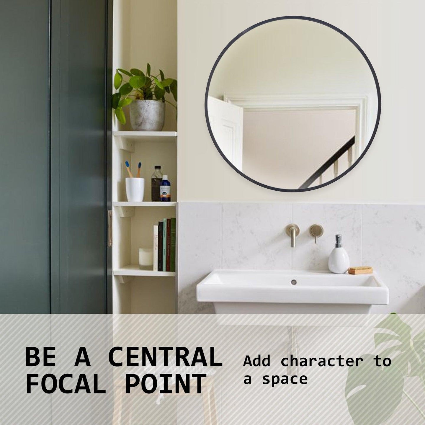 Buy Wall Mirror Round Aluminum Frame Bathroom 70cm BLACK discounted | Products On Sale Australia