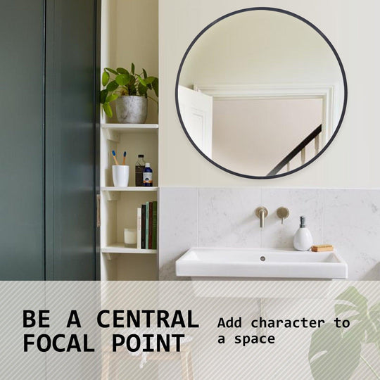 Buy Wall Mirror Round Aluminum Frame Bathroom 80cm BLACK discounted | Products On Sale Australia