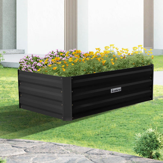 Buy Wallaroo Garden Bed 100 x 60 x 30cm Galvanized Steel - Black discounted | Products On Sale Australia