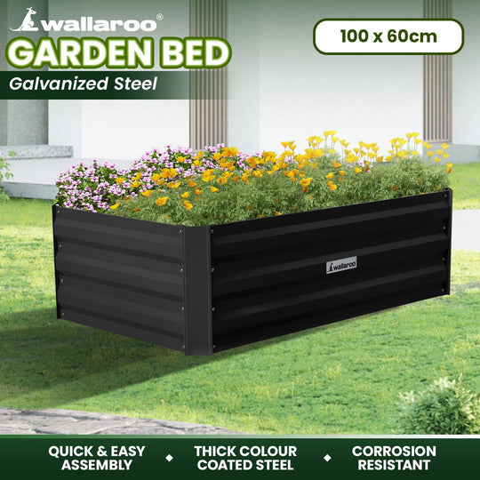 Buy Wallaroo Garden Bed 100 x 60 x 30cm Galvanized Steel - Black discounted | Products On Sale Australia