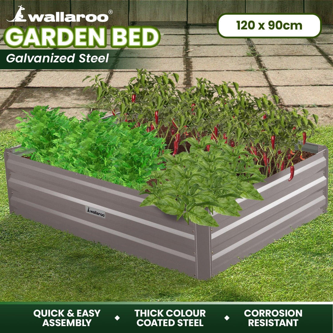 Buy Wallaroo Garden Bed 120 x 90 x 30cm Galvanized Steel - Grey discounted | Products On Sale Australia