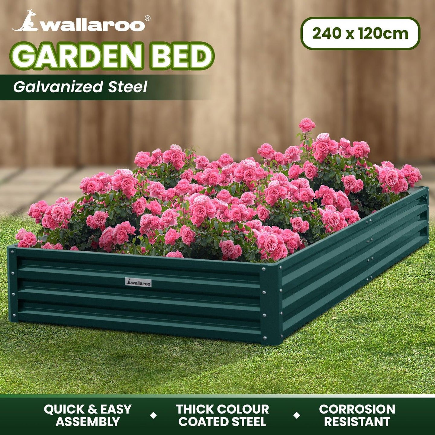 Buy Wallaroo Garden Bed 240 x 120 x 30cm Galvanized Steel - Green discounted | Products On Sale Australia