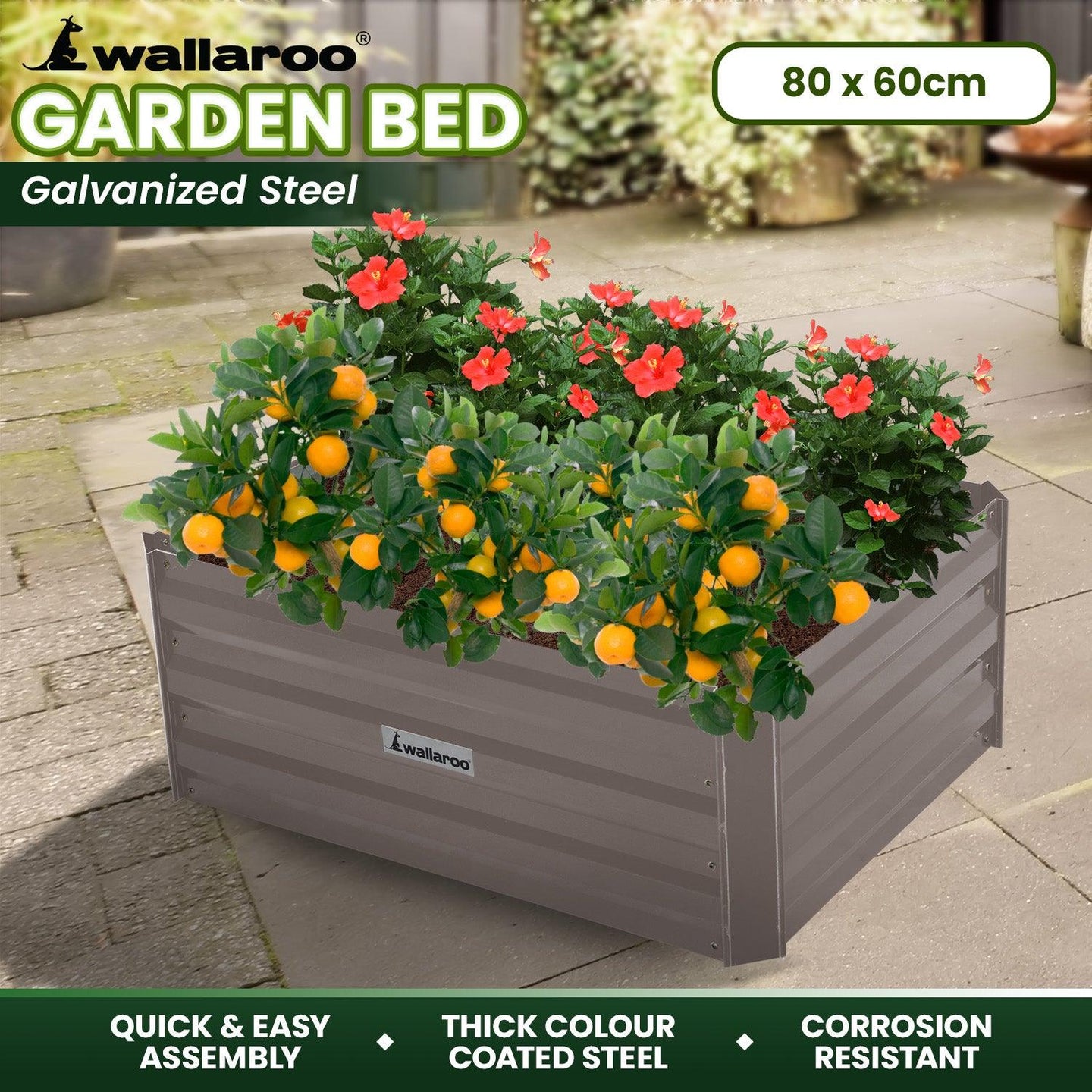 Buy Wallaroo Garden Bed 80 x 60 x 30cm Galvanized Steel - Grey discounted | Products On Sale Australia