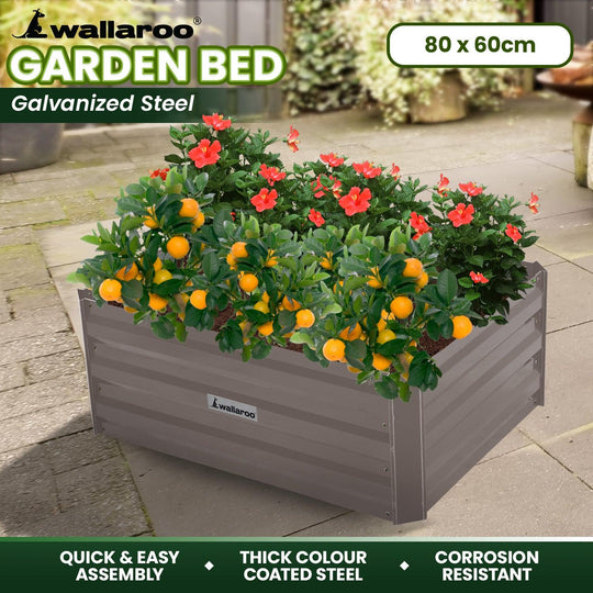 Buy Wallaroo Garden Bed 80 x 60 x 30cm Galvanized Steel - Grey discounted | Products On Sale Australia