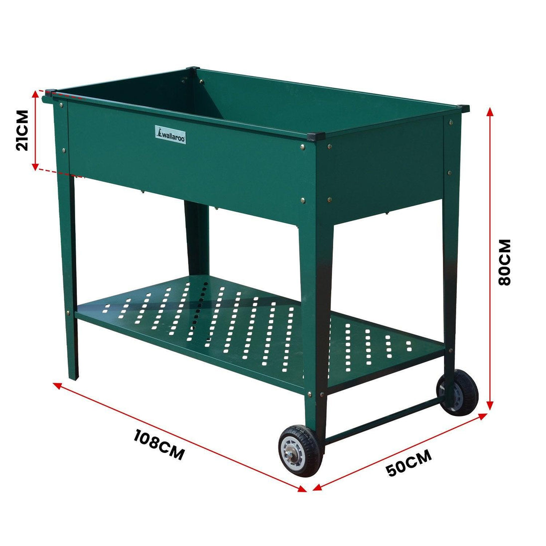 Buy Wallaroo Garden Bed Cart Raised Planter Box 108.5 x 50.5 x 80cm Galvanized Steel - Green discounted | Products On Sale Australia