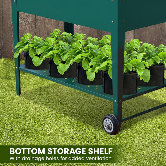 Buy Wallaroo Garden Bed Cart Raised Planter Box 108.5 x 50.5 x 80cm Galvanized Steel - Green discounted | Products On Sale Australia