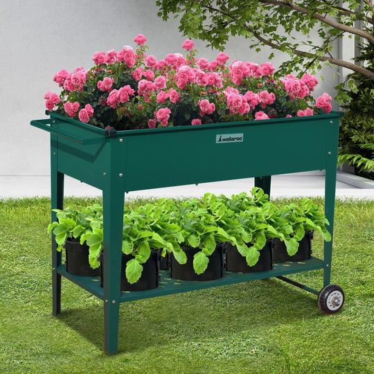 Buy Wallaroo Garden Bed Cart Raised Planter Box 108.5 x 50.5 x 80cm Galvanized Steel - Green discounted | Products On Sale Australia