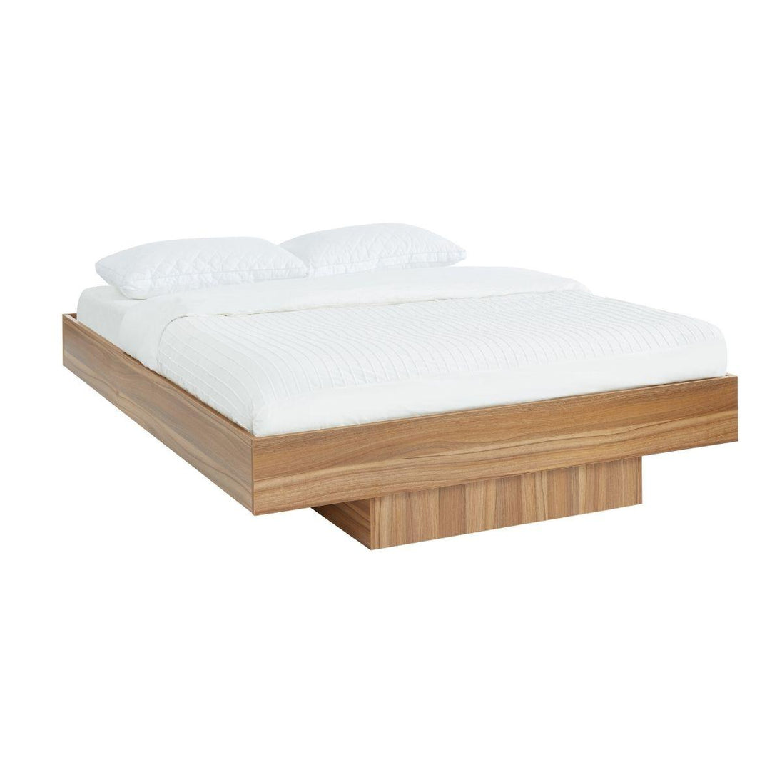 Buy Walnut Oak Wood Floating Bed Base Queen discounted | Products On Sale Australia