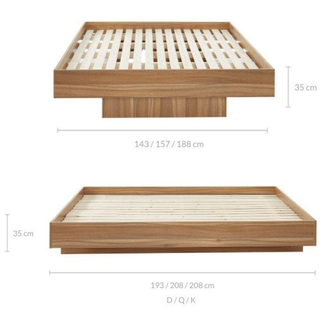 Buy Walnut Oak Wood Floating Bed Base Queen discounted | Products On Sale Australia