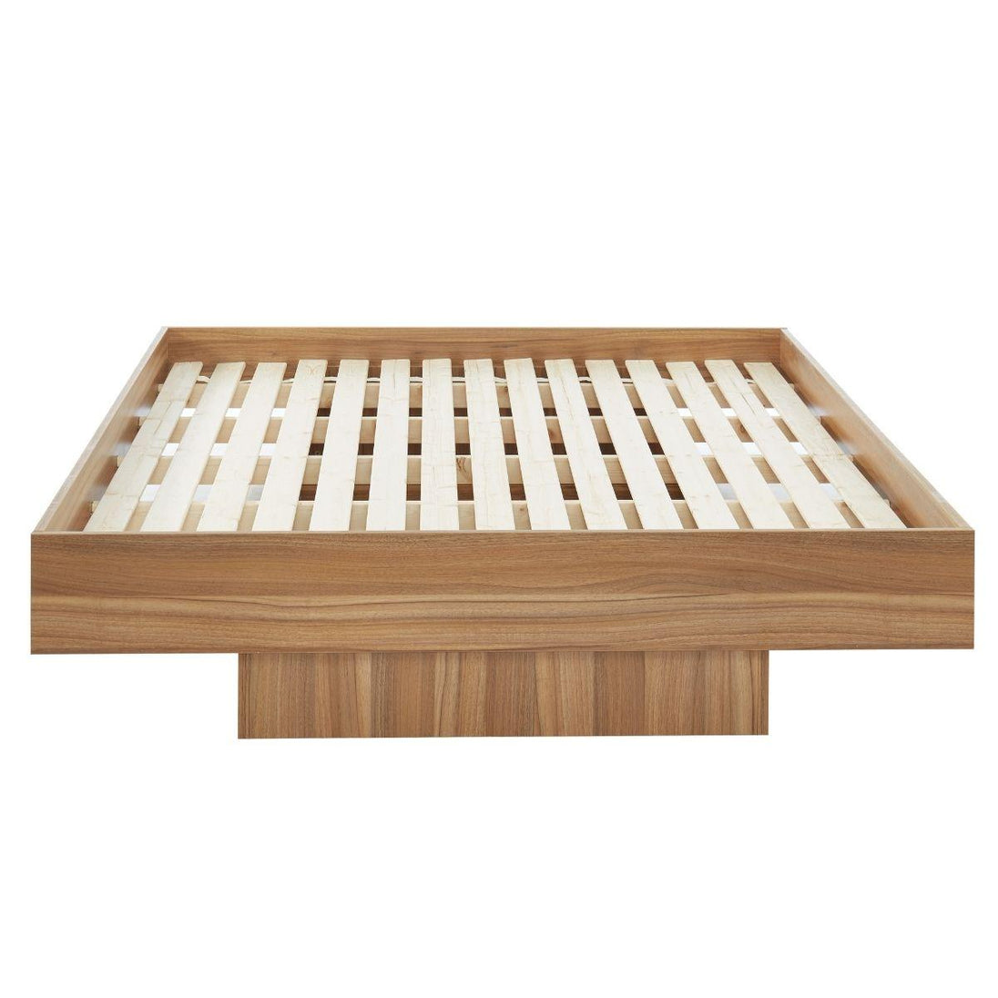 Buy Walnut Oak Wood Floating Bed Base Queen discounted | Products On Sale Australia