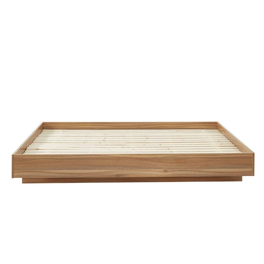 Buy Walnut Oak Wood Floating Bed Base Queen discounted | Products On Sale Australia