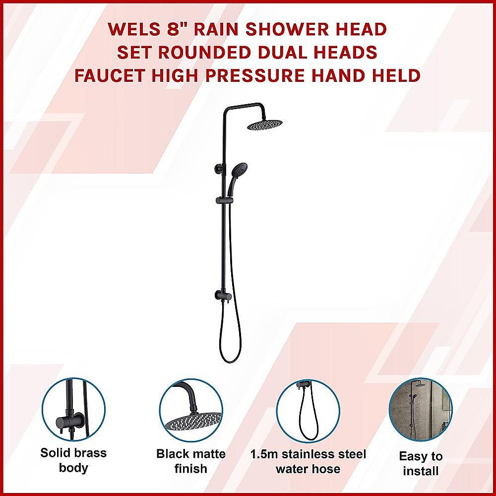 Buy WELS 8" Rain Shower Head Set Rounded Dual Heads Faucet High Pressure Hand Held discounted | Products On Sale Australia