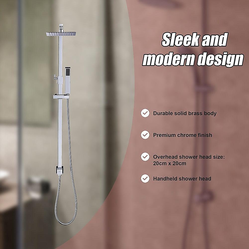 Buy WELS 8" Rain Shower Head Set Square Dual Heads Faucet High Pressure Hand Held discounted | Products On Sale Australia