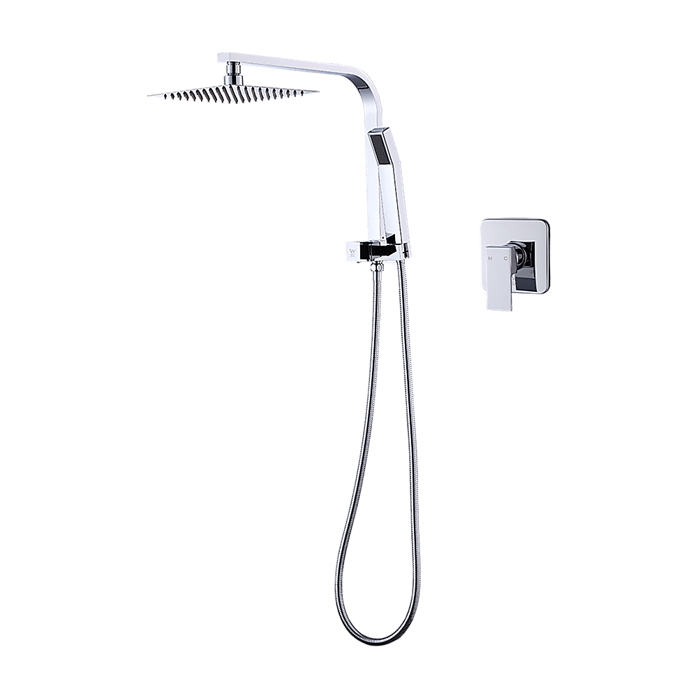 Buy WELS 8" Rain Shower Head Set Square Dual Heads Faucet High Pressure With Mixer discounted | Products On Sale Australia