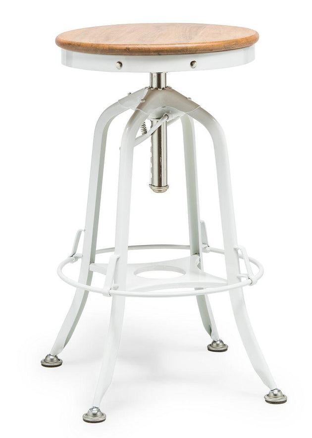 White Bar Stool Hamptons Style Height Adjustable and Swivel with Natural Wood Top Products On Sale Australia | Furniture > Bar Stools & Chairs Category