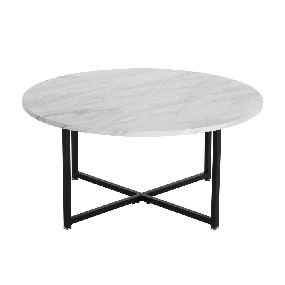 Buy White Marble Effect Round Coffee Table with Black Legs discounted | Products On Sale Australia