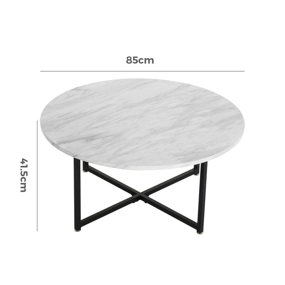 Buy White Marble Effect Round Coffee Table with Black Legs discounted | Products On Sale Australia