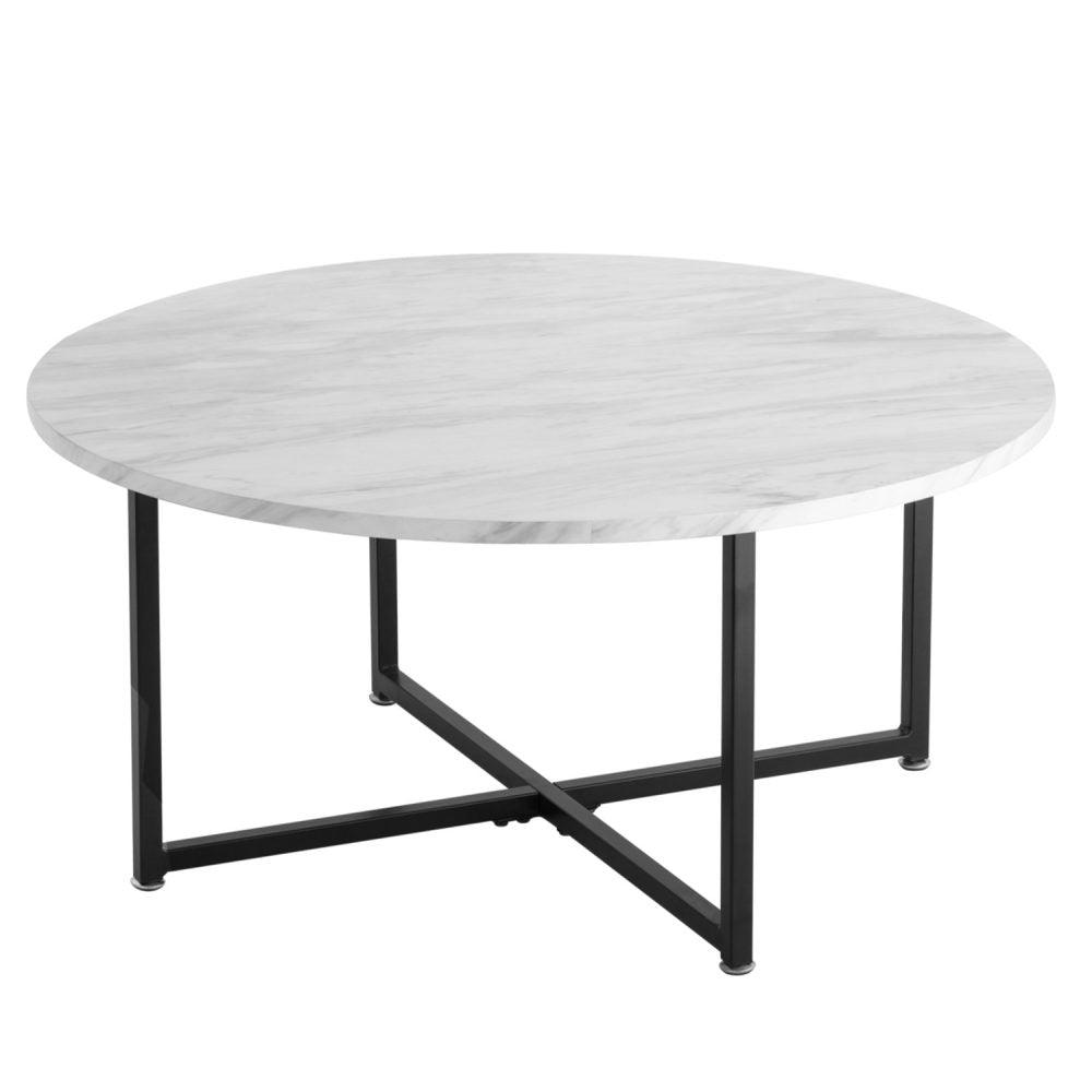 Buy White Marble Effect Round Coffee Table with Black Legs discounted | Products On Sale Australia