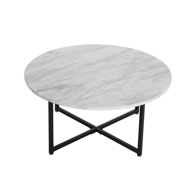 White Marble Effect Round Coffee Table with Black Legs Products On Sale Australia | Furniture > Living Room Category