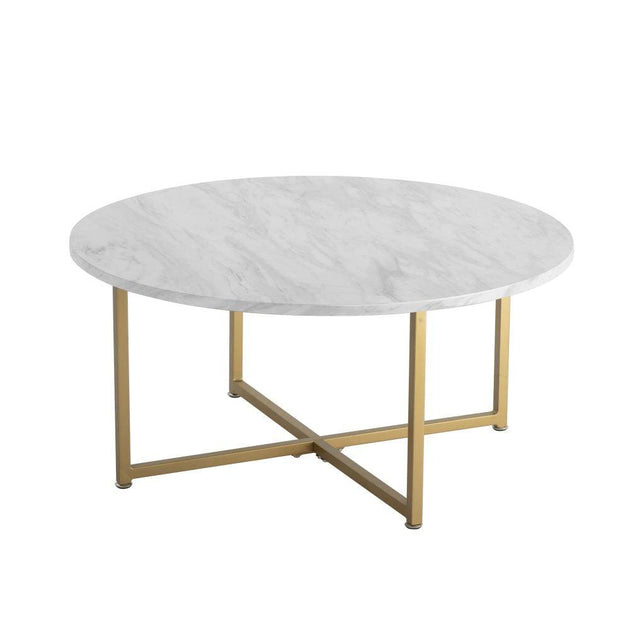 White Marble Effect Round Coffee Table with Gold Legs Products On Sale Australia | Furniture > Living Room Category