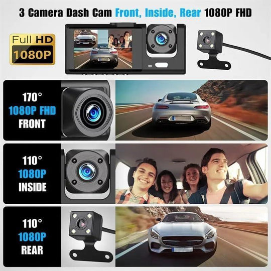 Buy WIFI 3 Channels Dash Cam 1080P Full HD Car Dashcam Comes with Free 32GB Card discounted | Products On Sale Australia