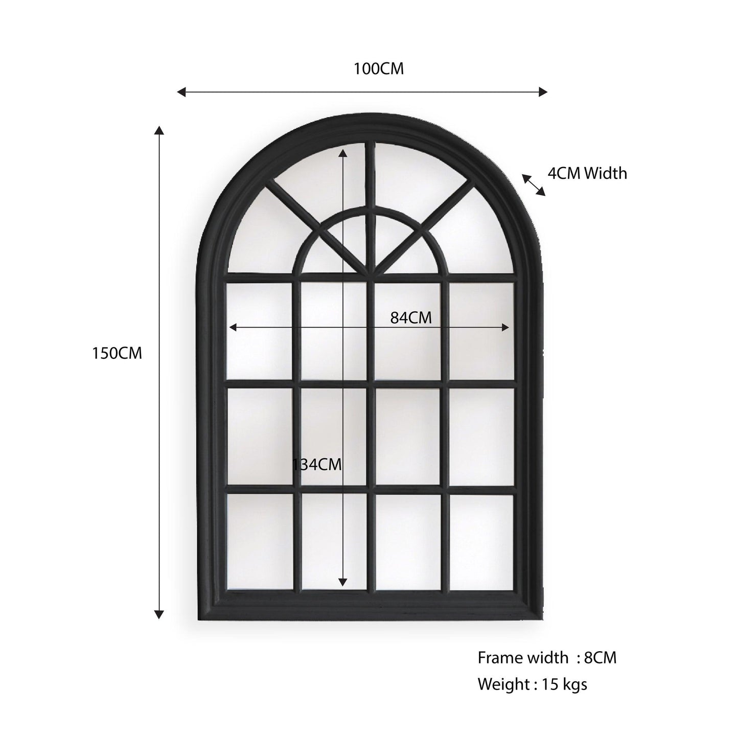 Buy Window Style Mirror - Black Arch 100 CM x 150 CM discounted | Products On Sale Australia