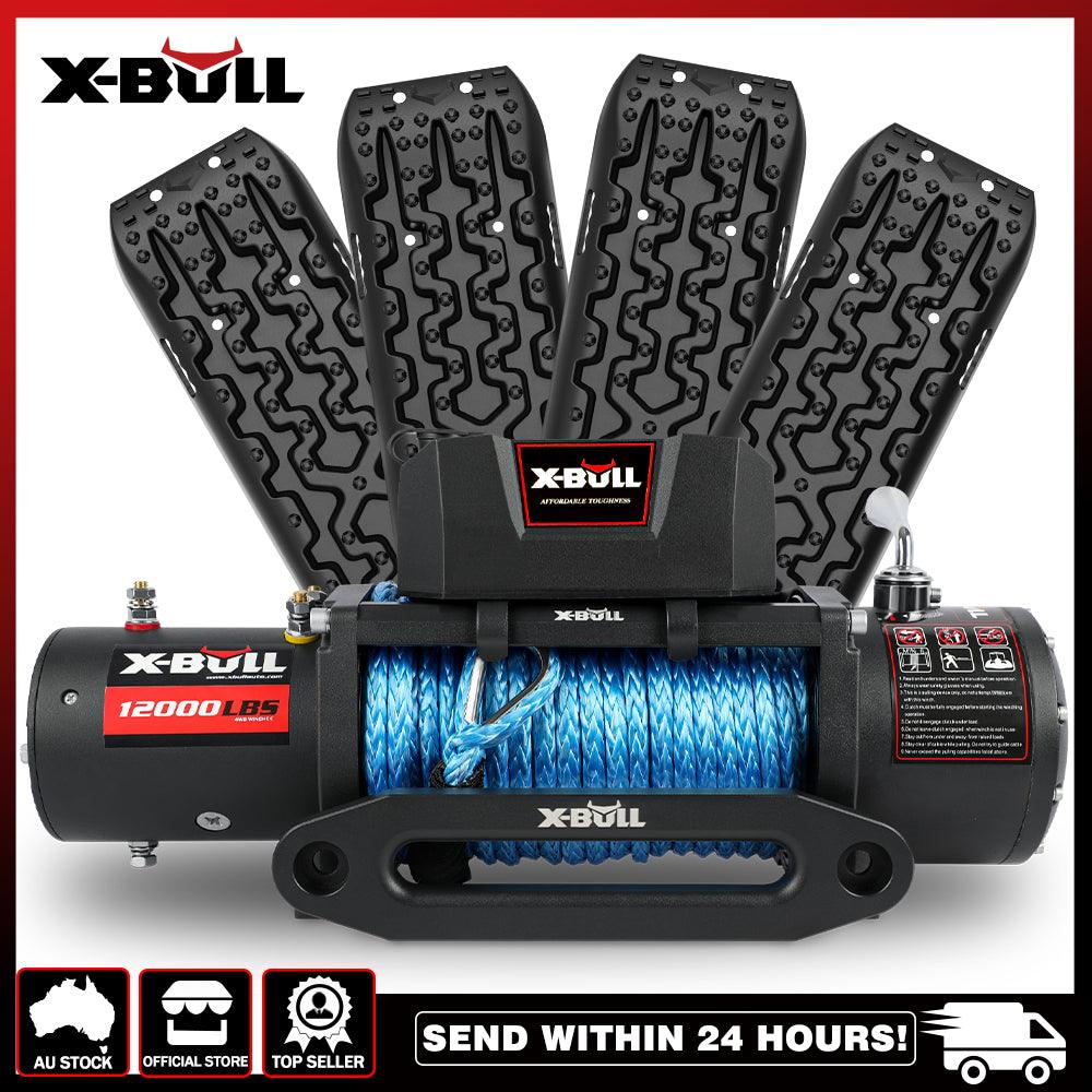 Buy X-BULL 12000LB Electric Winch 12V Synthetic Rope with 4PCS Recovery Tracks Boards Gen3.0 Black discounted | Products On Sale Australia