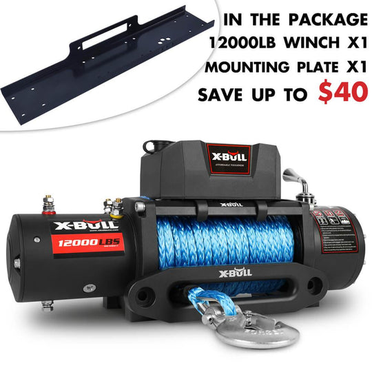 Buy X-BULL 12000LBS Electric Winch 12V 4x4 synthetic rope 4WD Car with winch mounting plate discounted | Products On Sale Australia