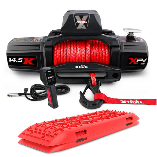 Buy X-BULL 12V Electric Winch 14500LBS synthetic rope with Recovery Tracks Gen2.0 Red discounted | Products On Sale Australia