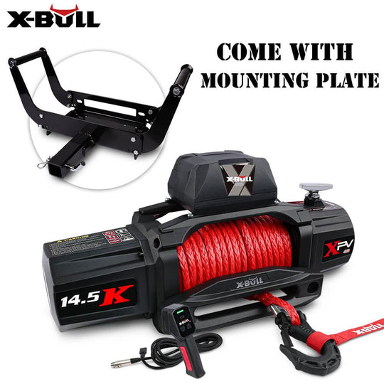 Buy X-BULL 12V Electric Winch 14500LBS synthetic rope with winch mounting plate discounted | Products On Sale Australia