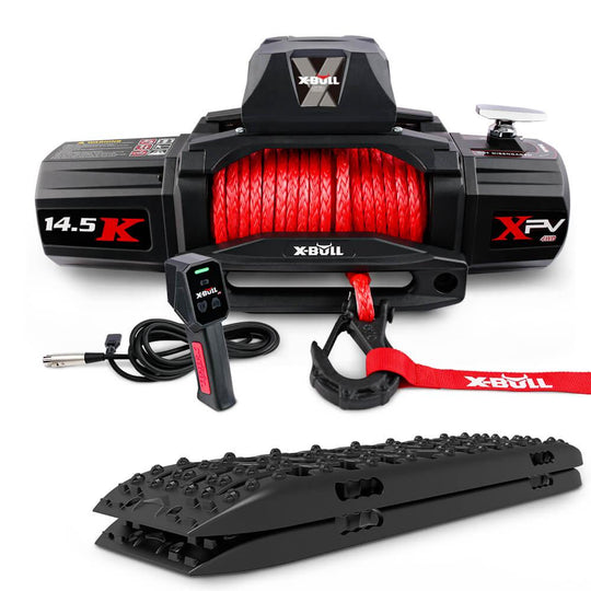 Buy X-BULL 14500LBS Electric Winch 12V synthetic rope with Recovery Tracks Gen3.0 Black discounted | Products On Sale Australia